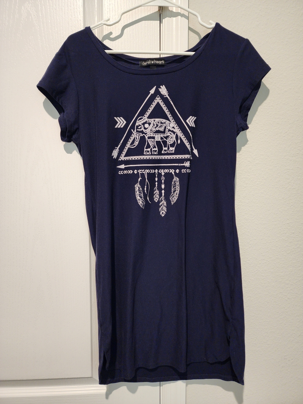 Derek Heart Navy Tee Dress with White Elephant Graphic